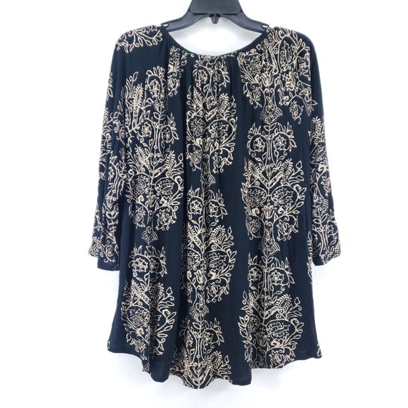 Lucky Brand Womens 2X Black & Beige Floral Print Cotton Blouse With 3/4 Sleeves - Picture 3 of 7